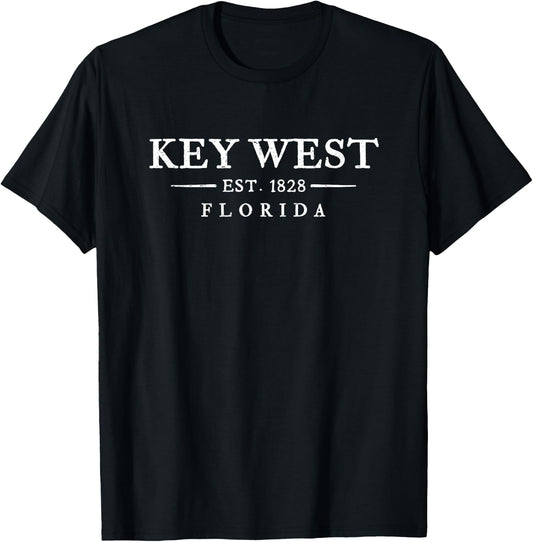 Key West Florida Vintage Letter Text Established T-Shirt - T-Shirt | Black