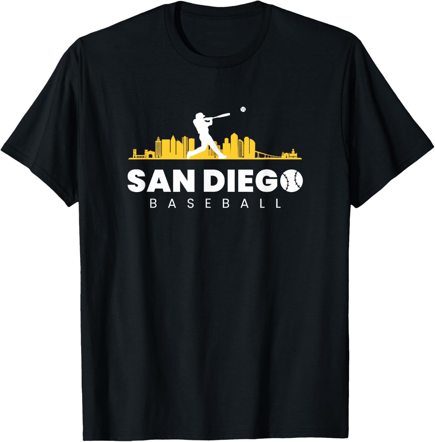 San Diego Baseball Vintage City Skyline Retro Baseball Lover T-Shirt - T-Shirt | Black