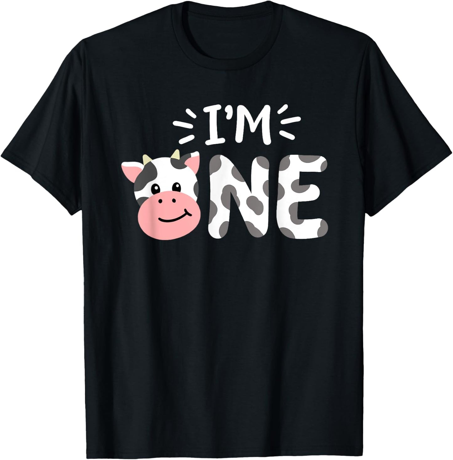 I'm One 1st Birthday Cow Farm Theme Party 1 Year Old Toddler T-Shirt - T-Shirt | Black