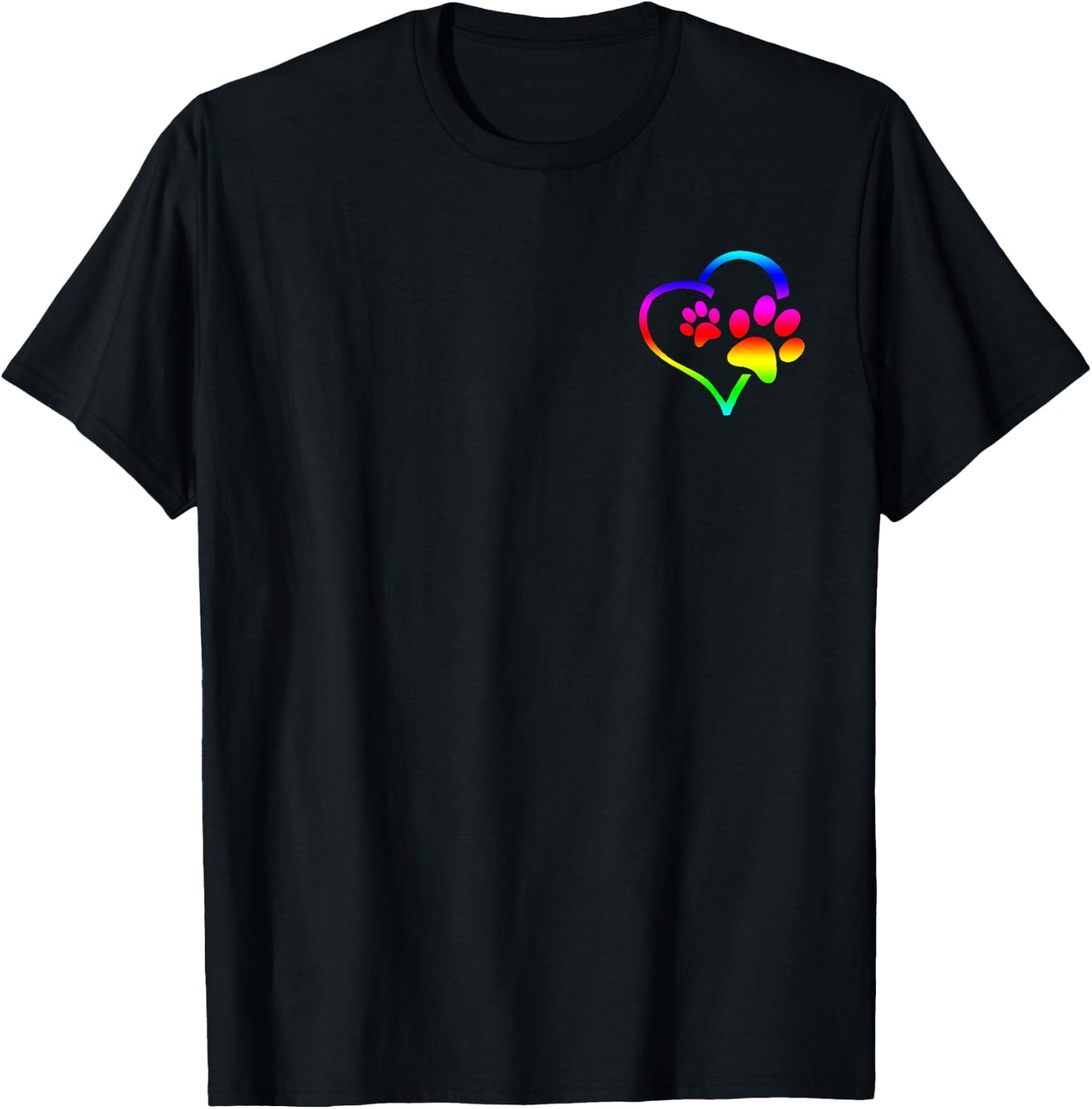 Rainbow Dog Paw Print Rescue Lover Gift Heart Black T-Shirt - T-Shirt | Black