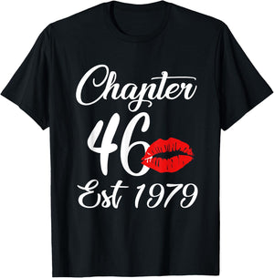 Chapter 46 EST 1979 46th Birthday Lips T-Shirt - T-Shirt | Black