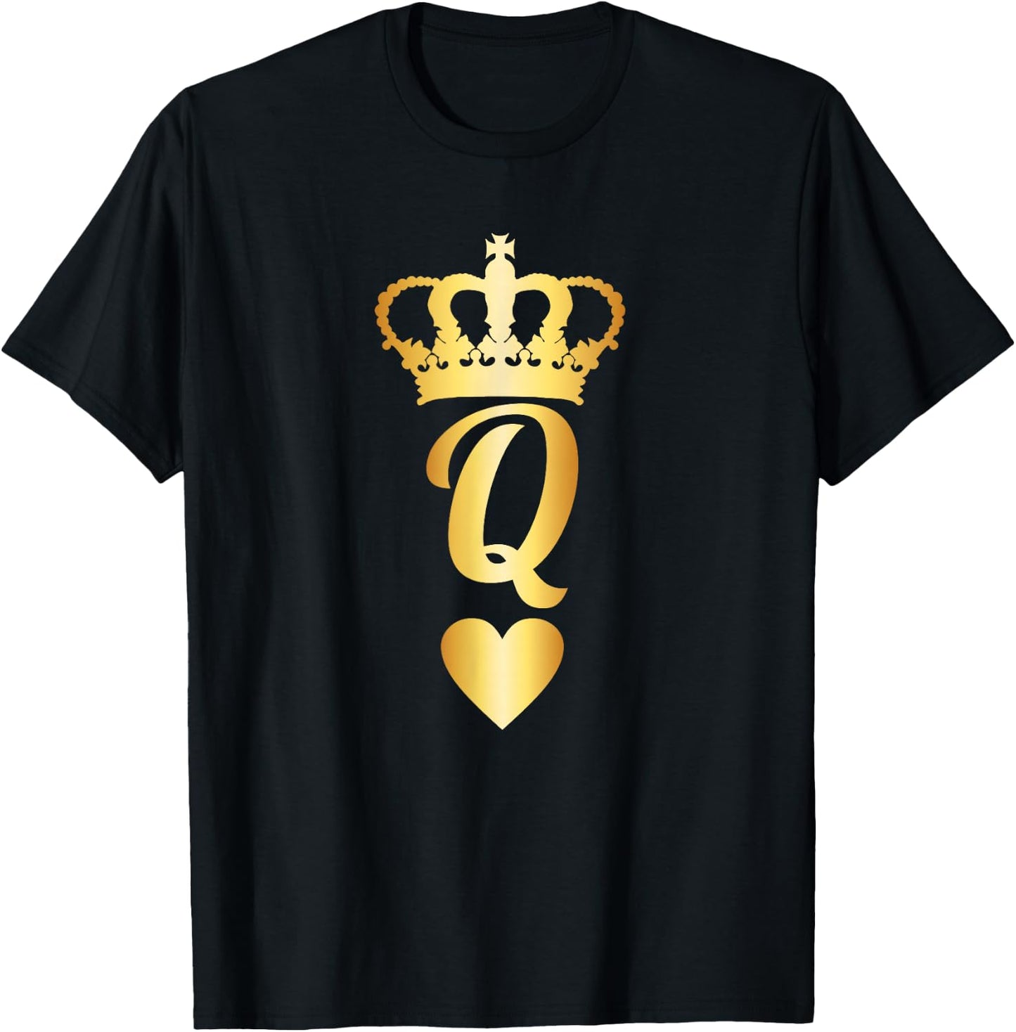 Cool - Gold Queen of Hearts Playing Card T-Shirt - T-Shirt | Black