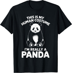 This Is My Human Costume I'm Really A Panda Halloween T-Shirt - T-Shirt | Black
