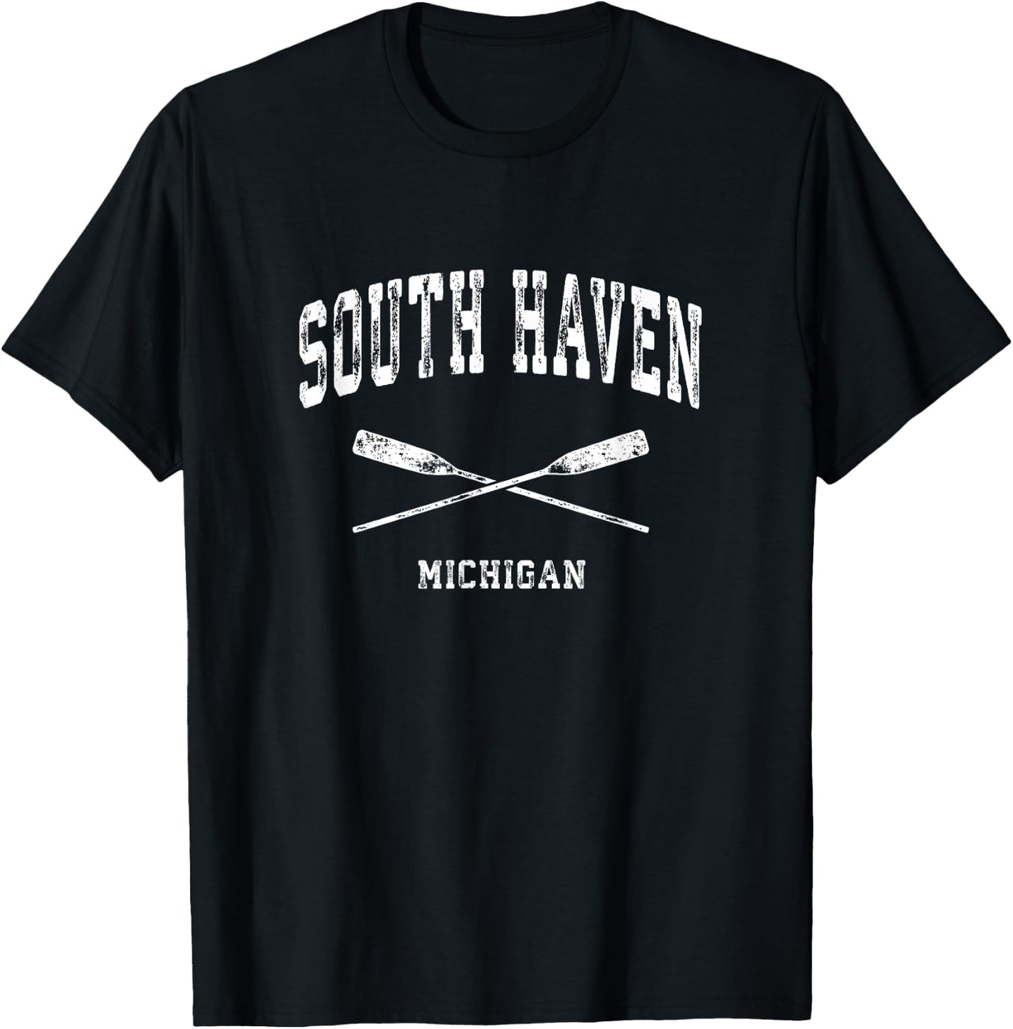 South Haven Michigan Vintage Nautical Crossed Oars T-Shirt - T-Shirt | Black