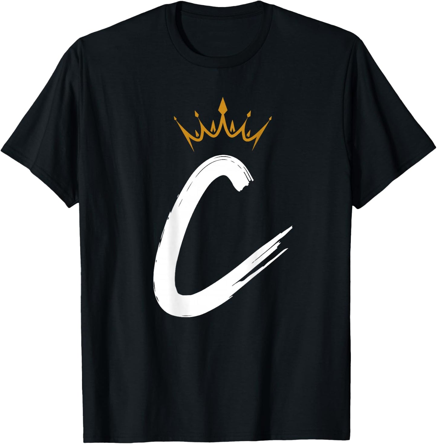 Queen King Letter C - BACKSIDE Letter With Crown Alphabet T-Shirt - T-Shirt | Black