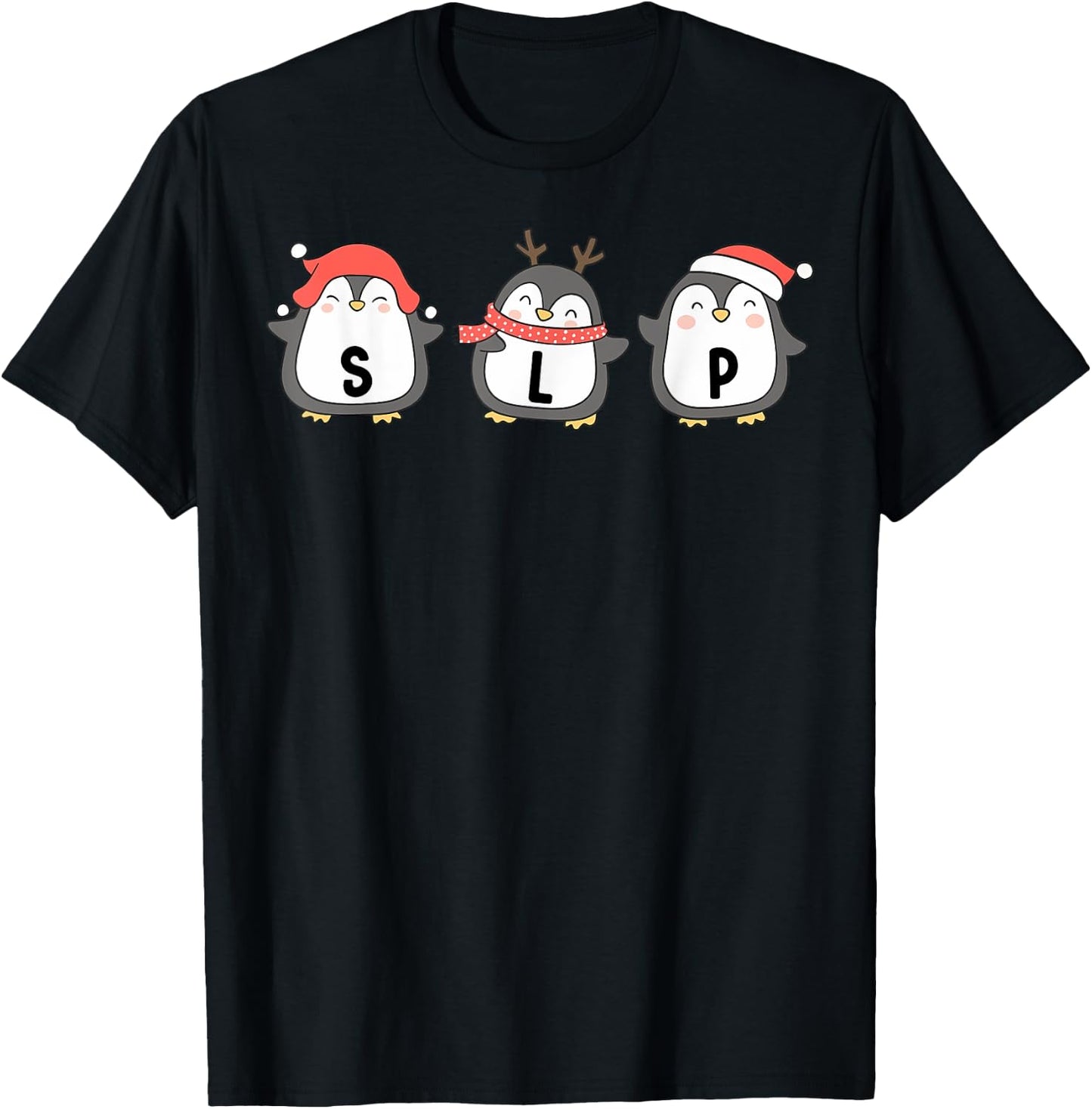 Cute Penguins SLP Christmas Speech Language Pathologist T-Shirt - T-Shirt | Black