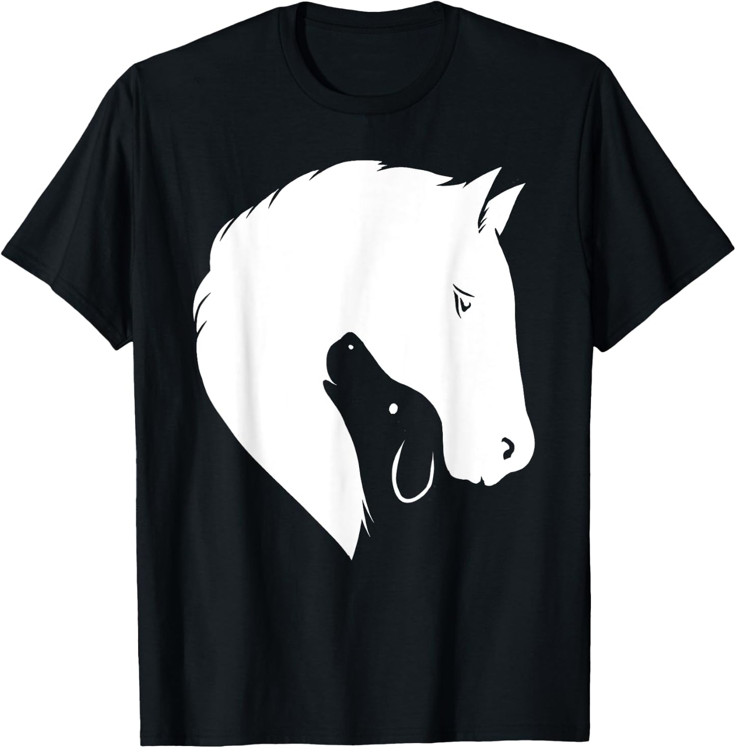 Horse Dog Silhouette Funny Equine Canine Animal Lover Outfit Women Kids T-Shirt - T-Shirt | Black
