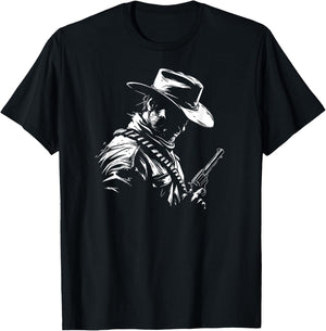 Retro Cowboy Old Western West Gun Revolver Countryman , Black, S T-Shirt - T-Shirt | Black