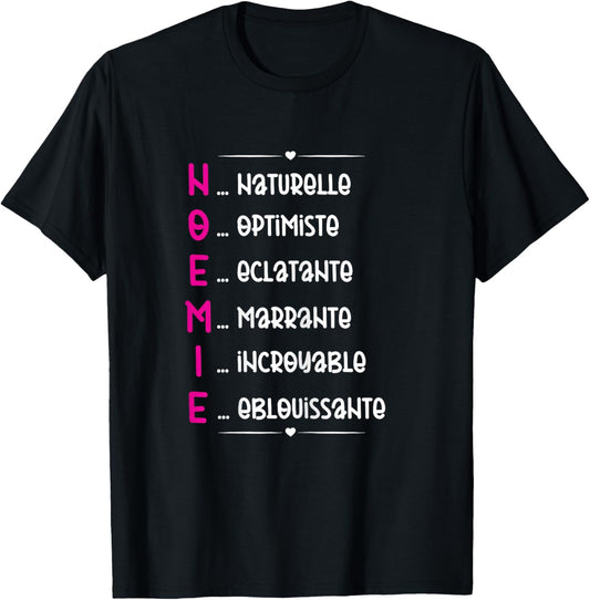 Noémie Prenom Personnalisé Femme Cadeau Prenom Noemie Girls' , Black T-Shirt - T-Shirt | Black