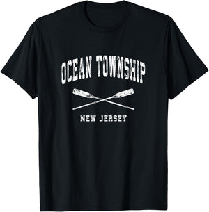 Ocean Township New Jersey Vintage Nautical Crossed Oars T-Shirt - T-Shirt | Black