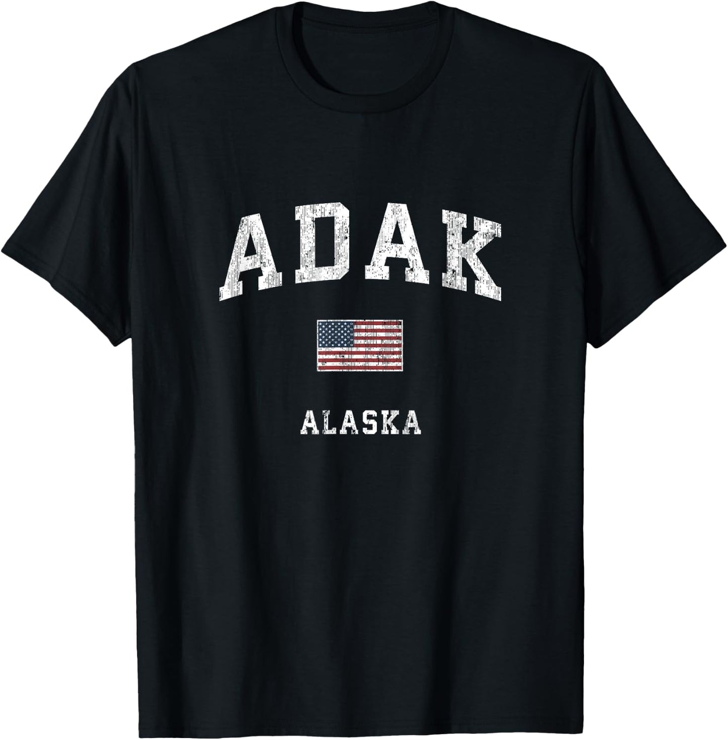 Adak Alaska AK Vintage American Flag Sports Design T-Shirt - T-Shirt | Black