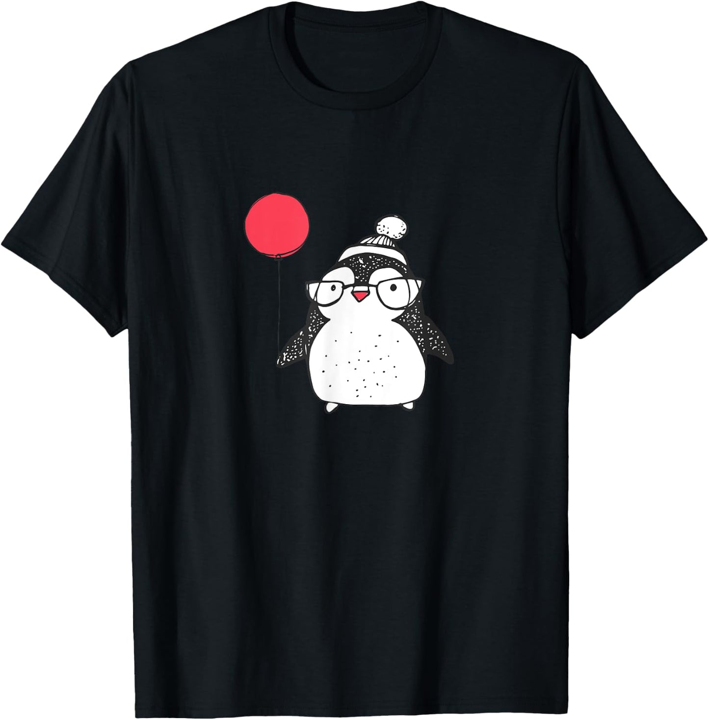 Kids Cute Christmas Baby Penguin Red Balloon Eyeglasses T-Shirt - T-Shirt | Black