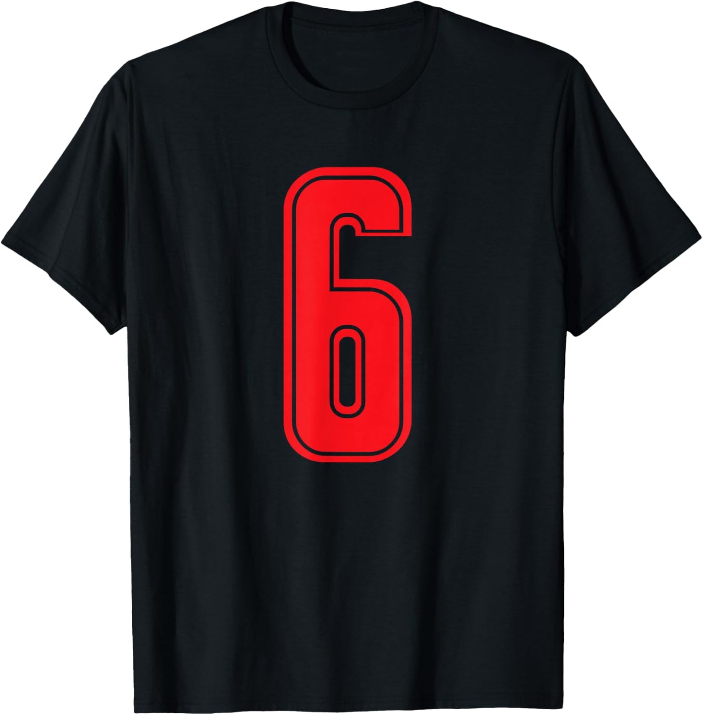 Number 6 Red Sports Team T-Shirt - T-Shirt | Black