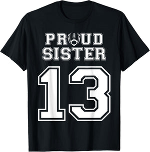 Custom Proud Football Sister Number 13 Personalized Women T-Shirt - T-Shirt | Black
