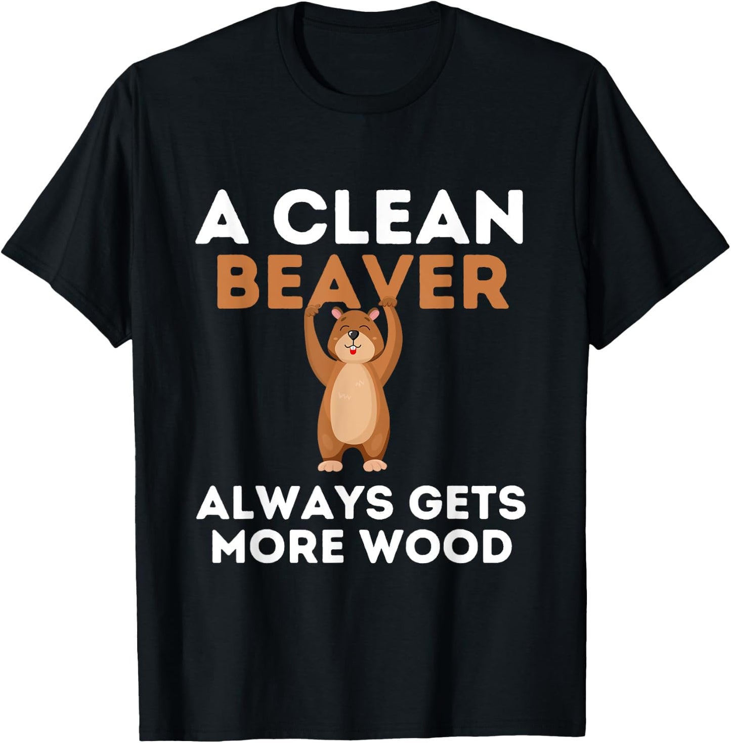 Dirty Funny Adult Clean Beaver Wood T-Shirt - T-Shirt | Black