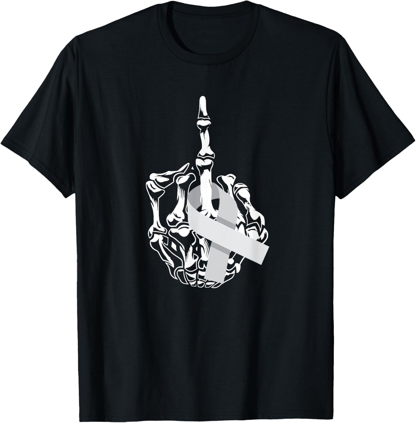 Fuck Brain Cancer Middle Finger Grey Ribbon Brain Cancer T-Shirt - T-Shirt | Black