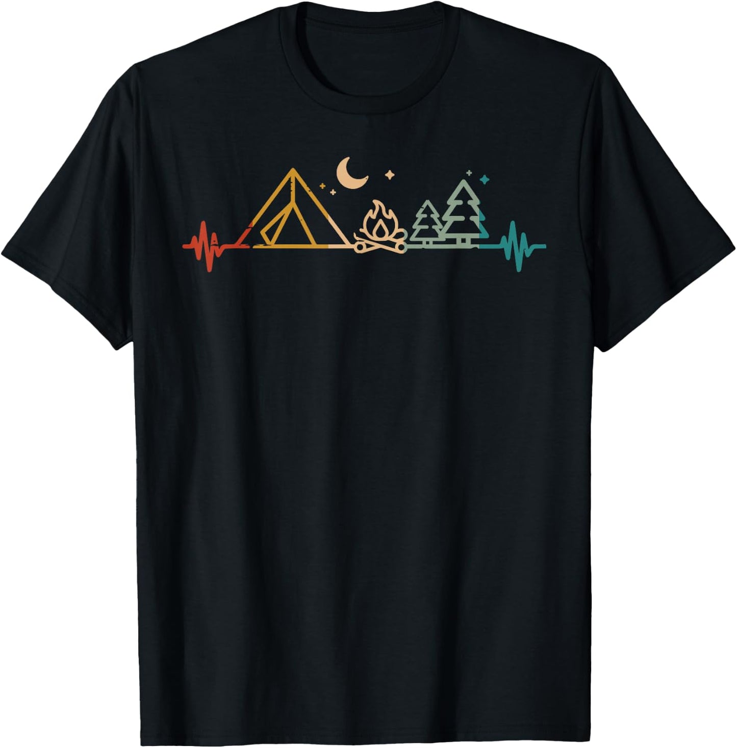 Camping Heartbeat Zelt Lagerfeuer Bäume Camper Herren Damen Kinder T-Shirt - T-Shirt | Black