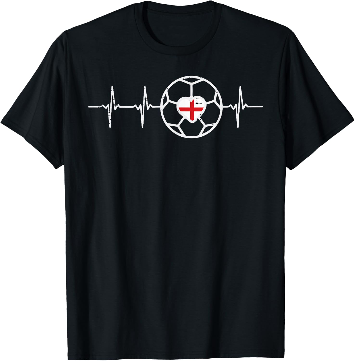 Heartbeat England Flag Soccer Football Fan Men Women Kids T-Shirt - T-Shirt | Black