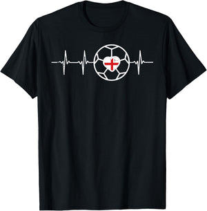 Heartbeat England Flag Soccer Football Fan Men Women Kids T-Shirt - T-Shirt | Black