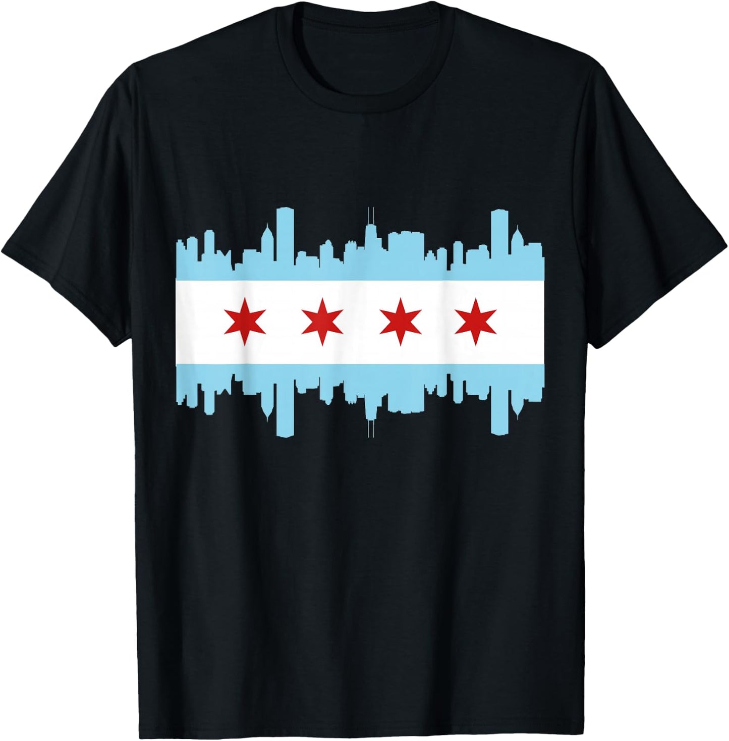 Chicago Flag Skyline Pride Illinois Vintage T-Shirt - T-Shirt | Black