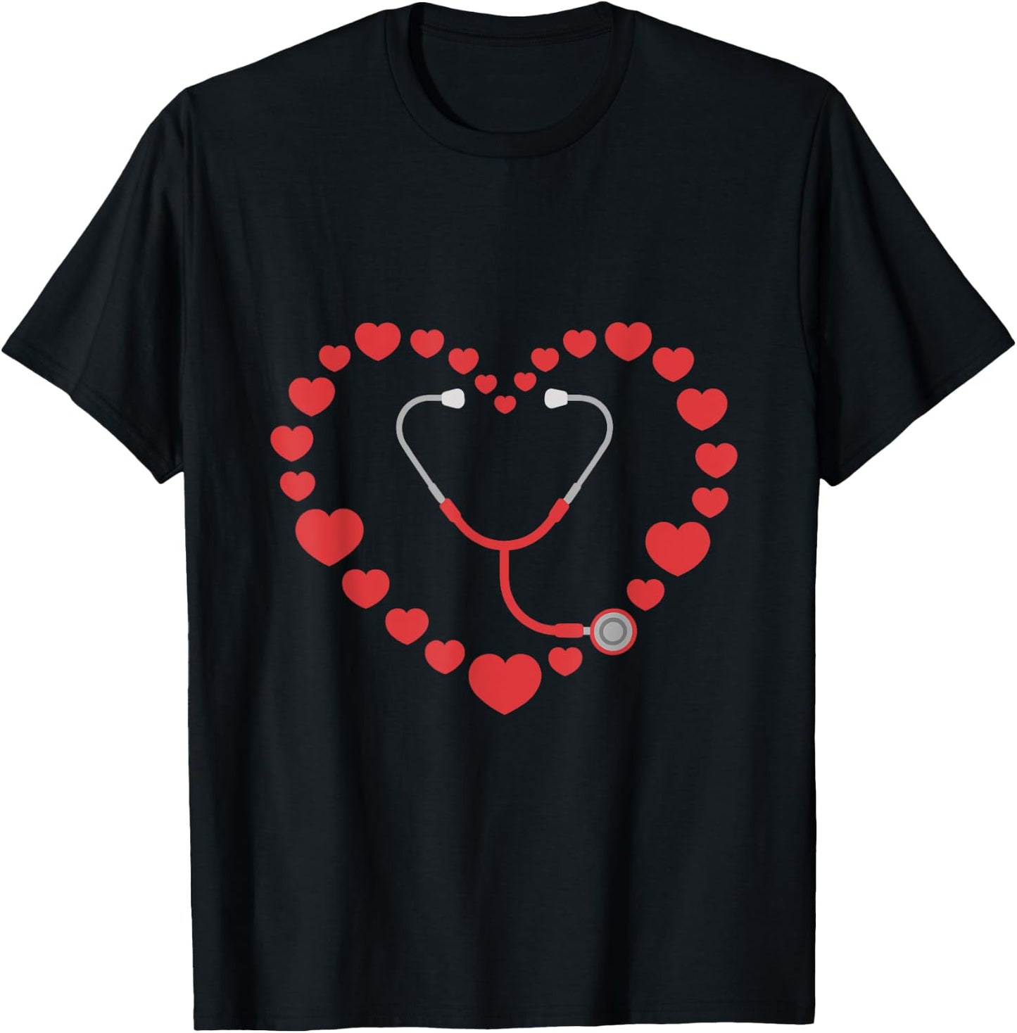 Nurse Stethoscope Heart Valentines Day Nursing T-Shirt - T-Shirt | Black