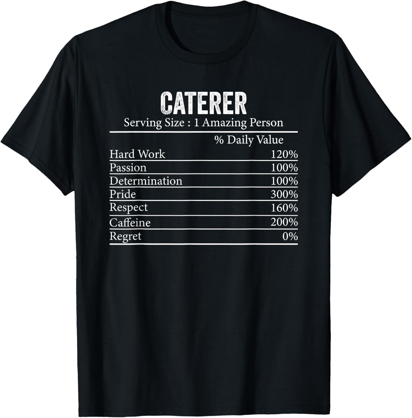 Funny Caterer Nutrition Facts Information Men Women Caterer T-Shirt - T-Shirt | Black