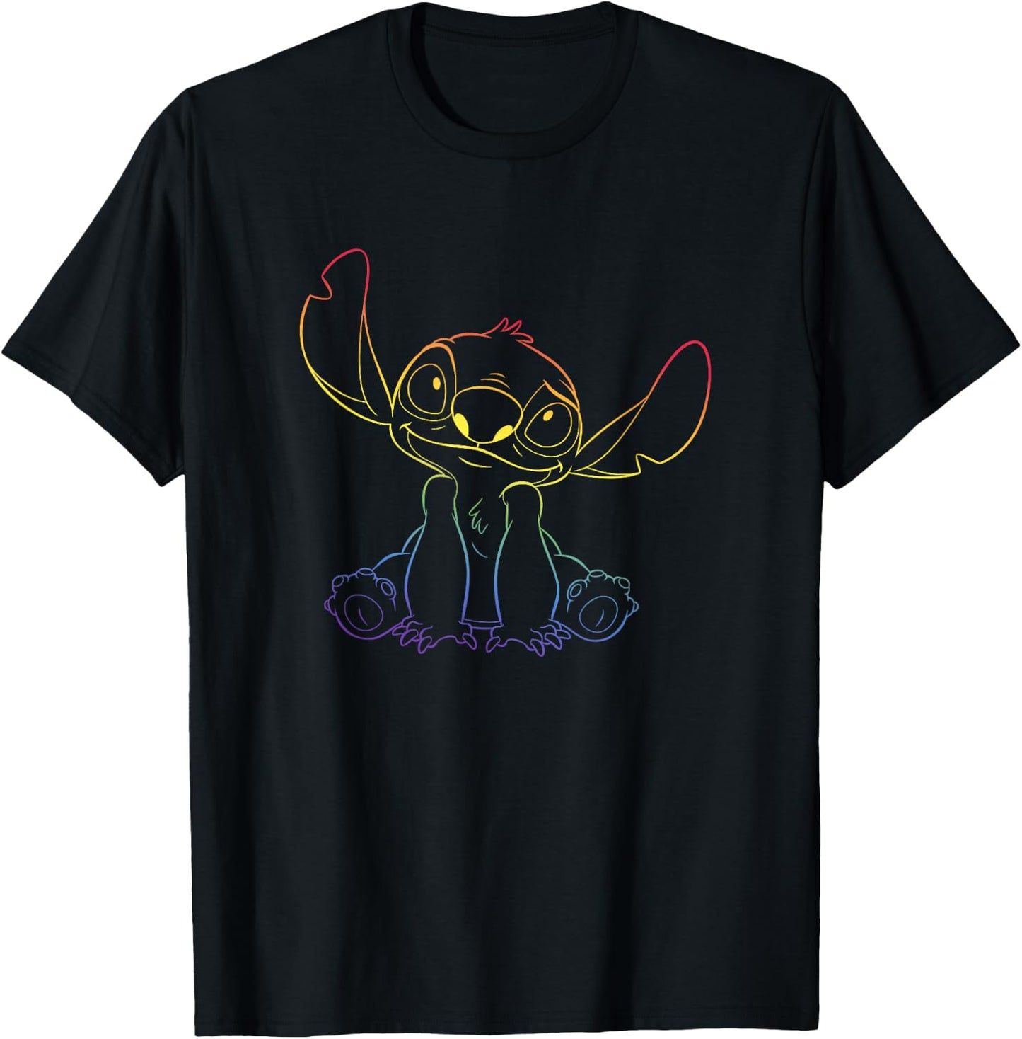 Disney Lilo & Stitch Rainbow Stitch Sitting Outline T-Shirt - T-Shirt | Black