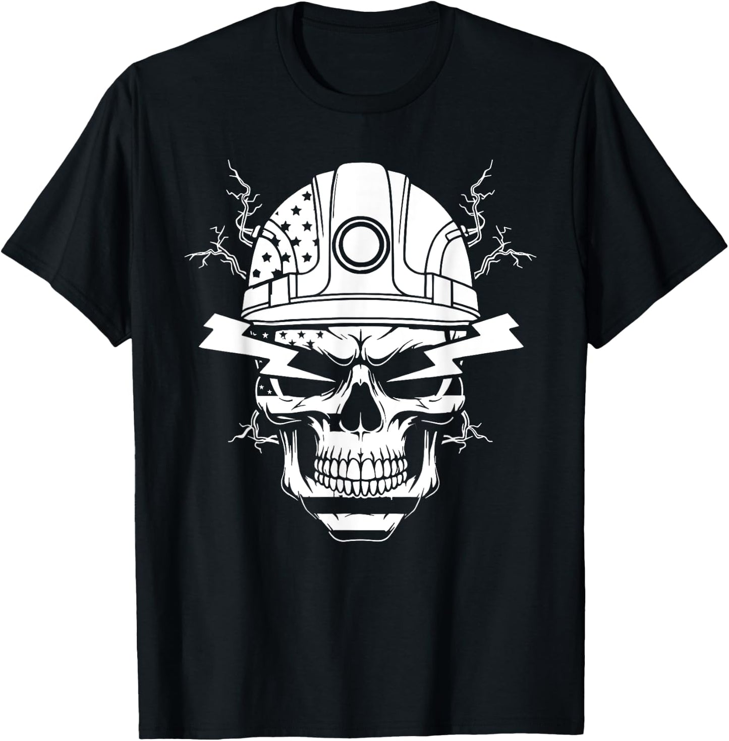 Electric lineman skull electrician skull American flag funny T-Shirt - T-Shirt | Black