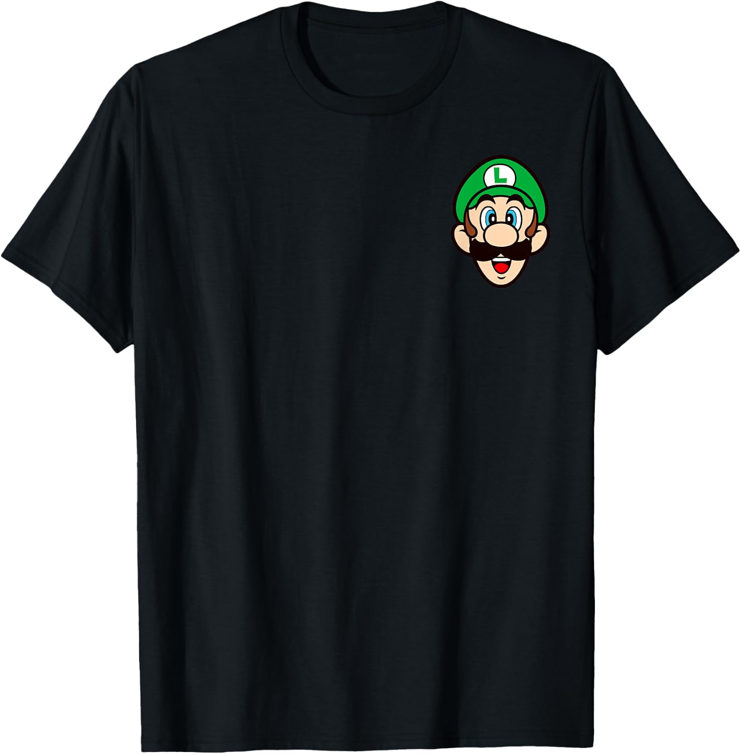 Super Mario Bros Luigi Left Chest Portrait T-Shirt - T-Shirt | Black