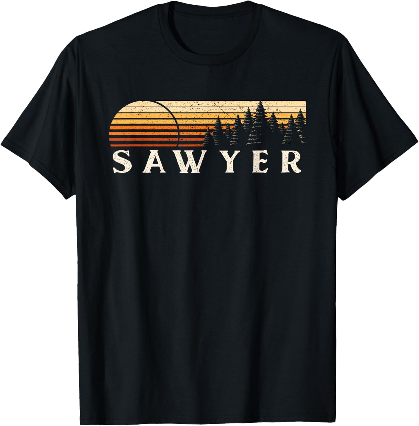 Sawyer, MI Vintage Evergreen Sunset Eighties Retro T-Shirt - T-Shirt | Black