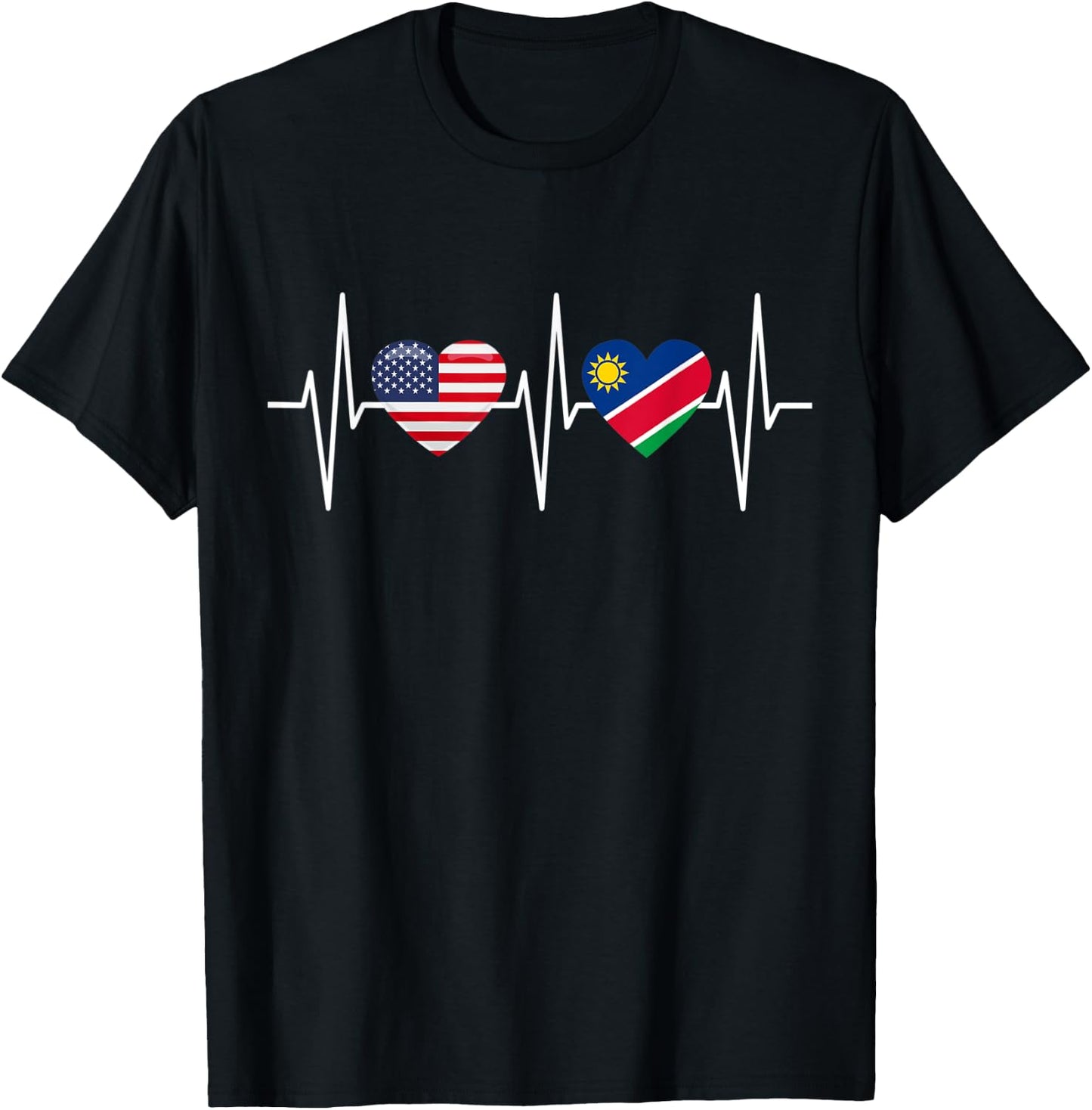 USA Namibia Shirt Heartbeat America Namibian Flag Heart T-Shirt - T-Shirt | Black