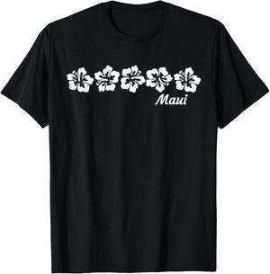 MAUI - Hawaiian Hibiscus Flowers - Maui T-Shirt - T-Shirt | Black
