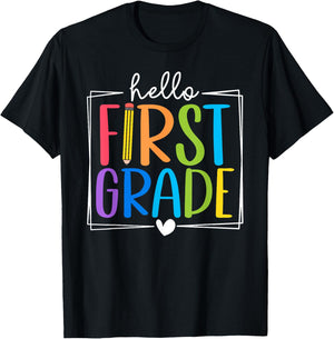 Hello First Grade Team 1st Grade Back to School Teacher Kids T-Shirt - T-Shirt | Black