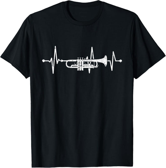 Trumpet Heartbeat Orchestra Musician Trumpeter , black T-Shirt - T-Shirt | Black