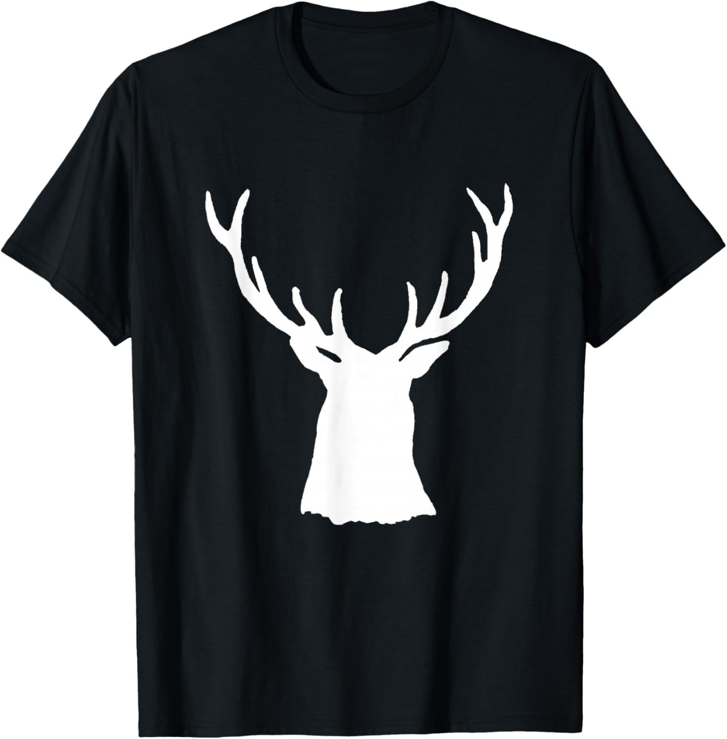 Buck Stag Head Antlers Silhouette White Shadow Deer T-Shirt - T-Shirt | Black