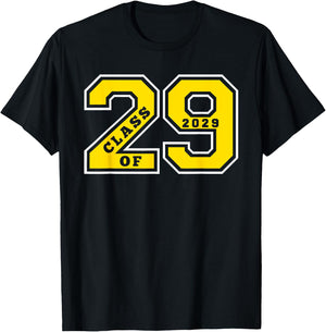 Class of 2029 - Letterman Style Gold Swag Class of 29 Gift 2 T-Shirt - T-Shirt | Black