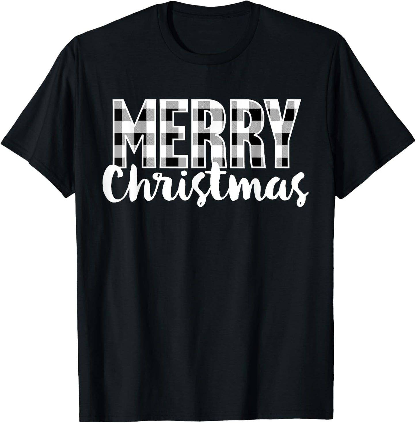 Merry Christmas Shirt Women Men Kids Cool Buffalo Plaid Xmas T-Shirt - T-Shirt | Black