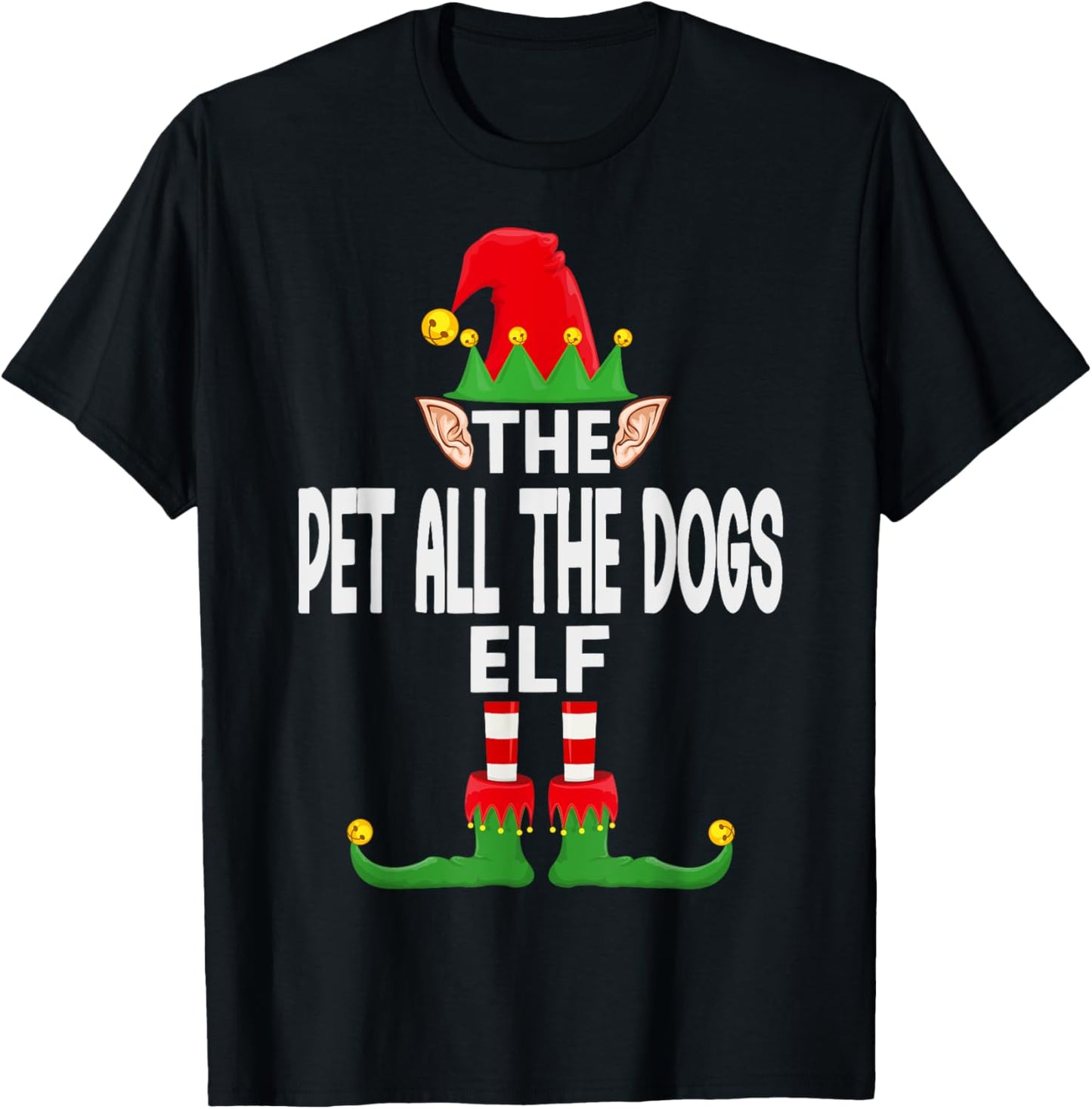 The Pet All The Dogs Elf Family Christmas Pajama Party T-Shirt - T-Shirt | Black