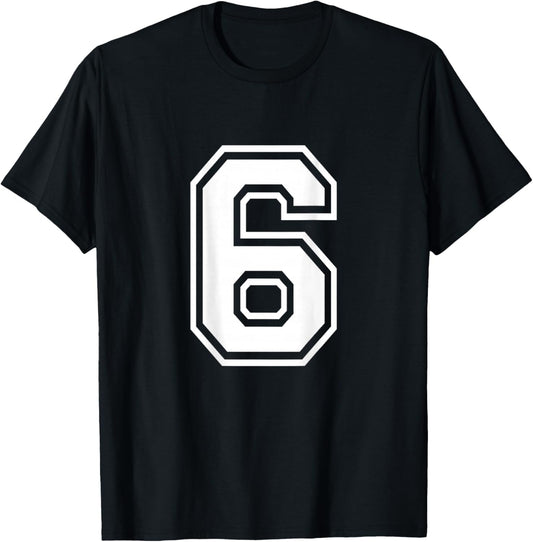 Number 6 Shirt Sports Player Number BACK of Shirt T-Shirt - T-Shirt | Black