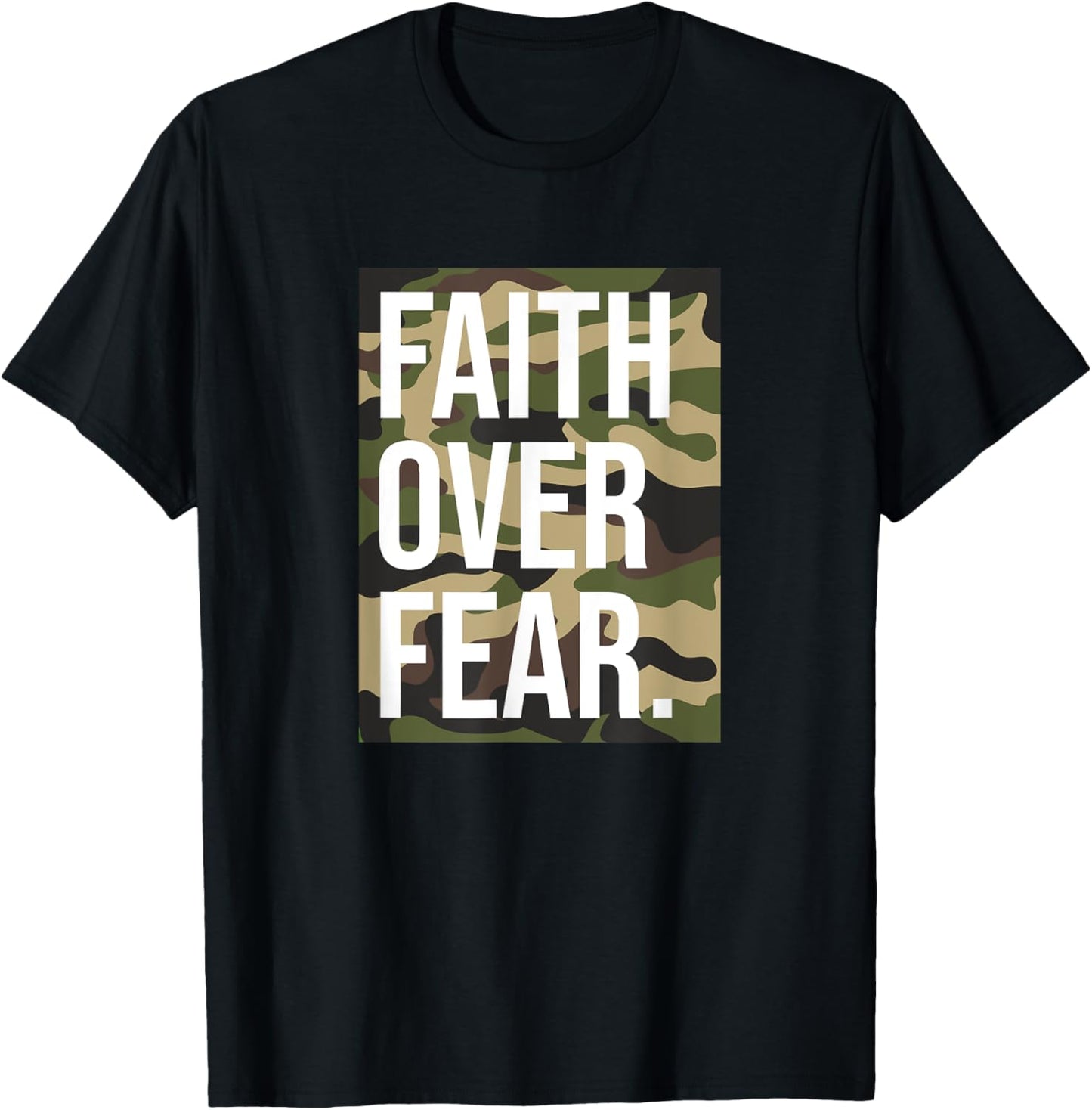 Faith Over Fear Christian Prayer Retro Camouflage Camo T-Shirt - T-Shirt | Black