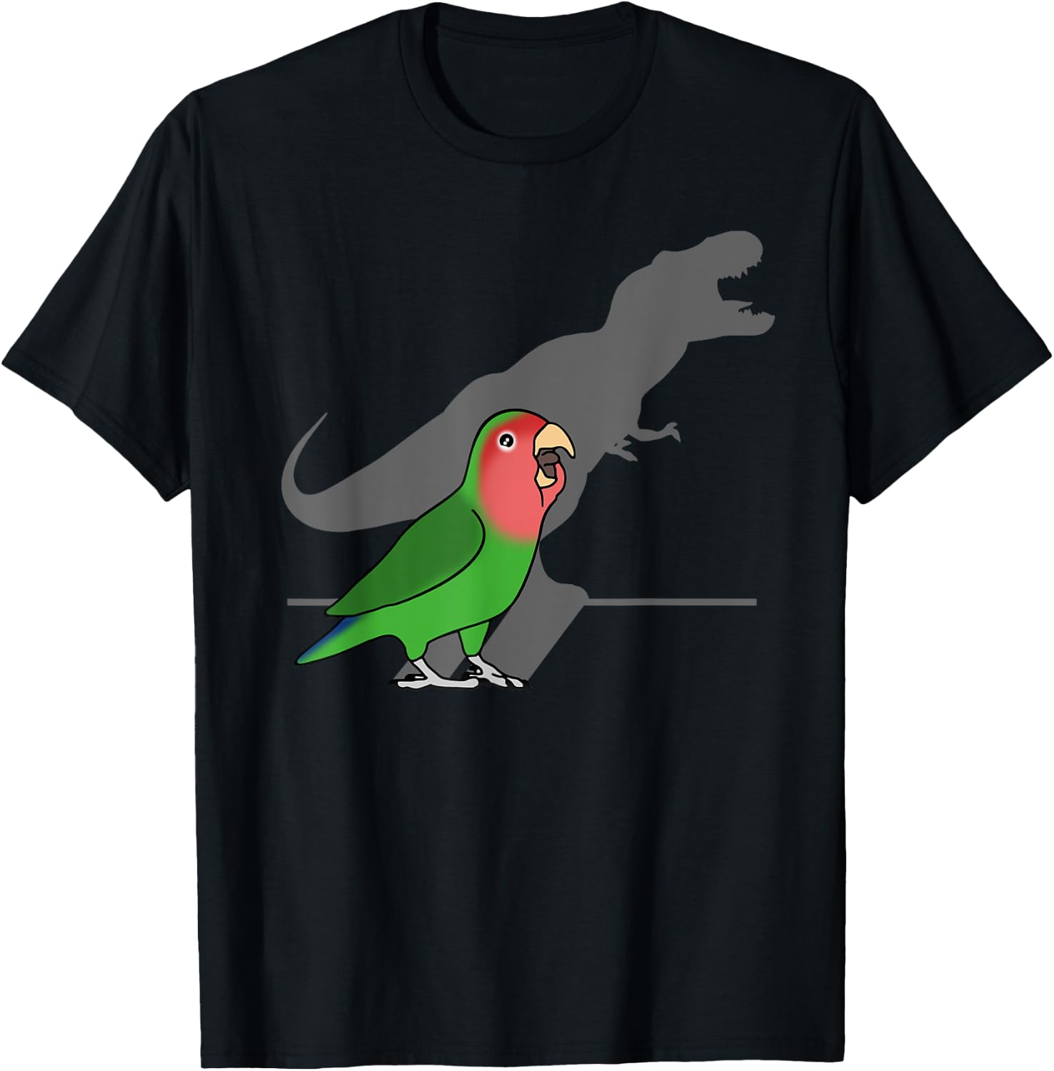 Funny Dinosaur T-Rex Shadow Rosy faced Green Lovebird T-Shirt - T-Shirt | Black