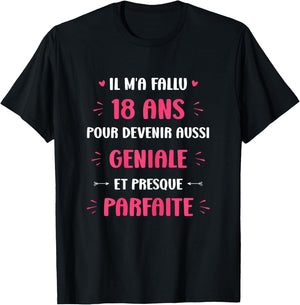 Funny Awesome 18 Years Woman Birthday 18 Years , Black, Female X-Small T-Shirt - T-Shirt | Black