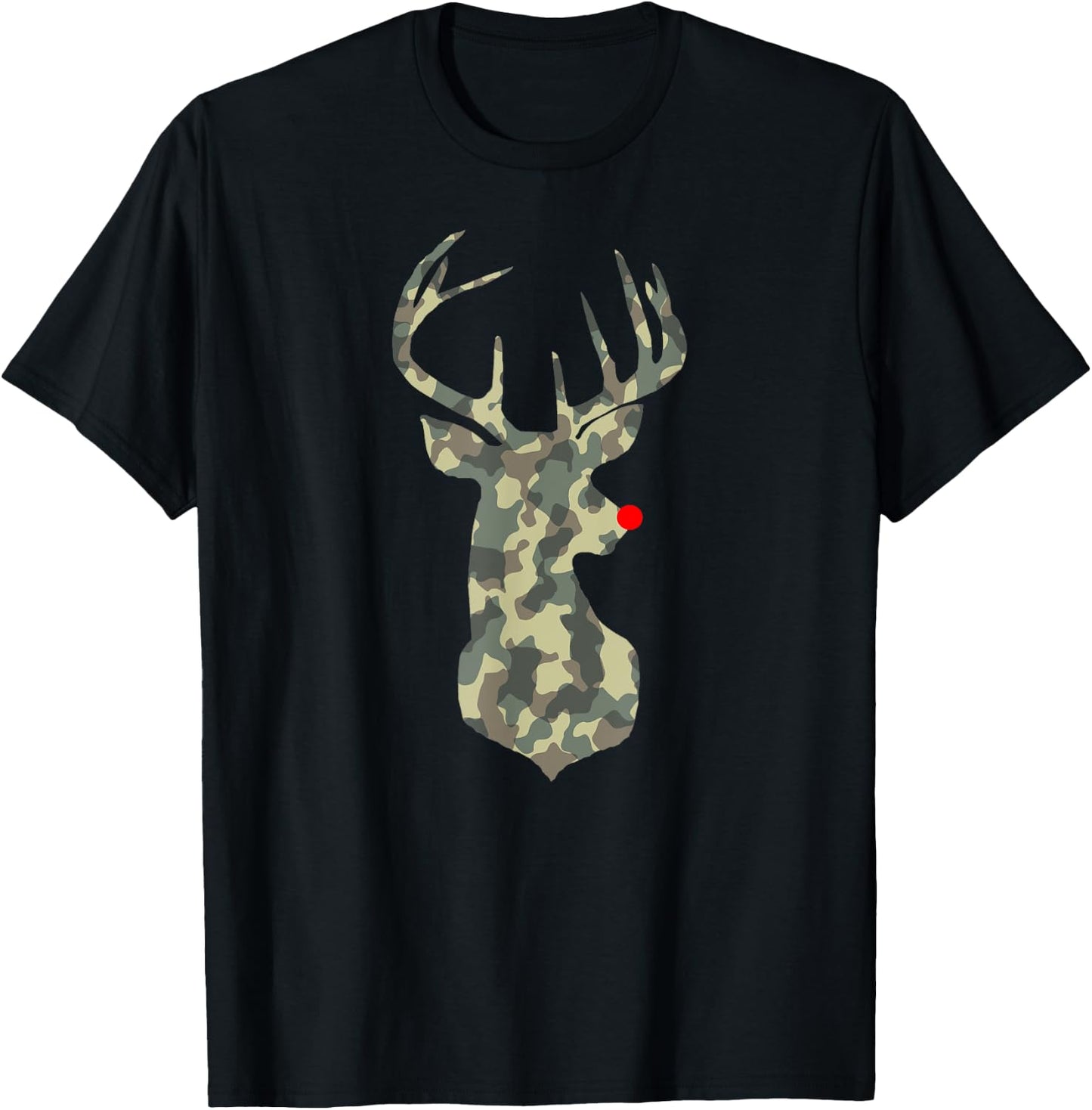 Christmas Holiday Rudolf Reindeer Red Nose camo hunting T-Shirt - T-Shirt | Black