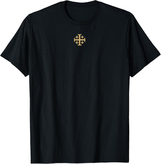 KNIGHT'S TEMPLAR JERUSALEM CROSS FIVE-FOLD CROSS , Adults, Historical Interested, Culture Enthusiasts, Symbolism Fans, , Young and Old, Short Sleeve , Black, S T-Shirt - T-Shirt | Black