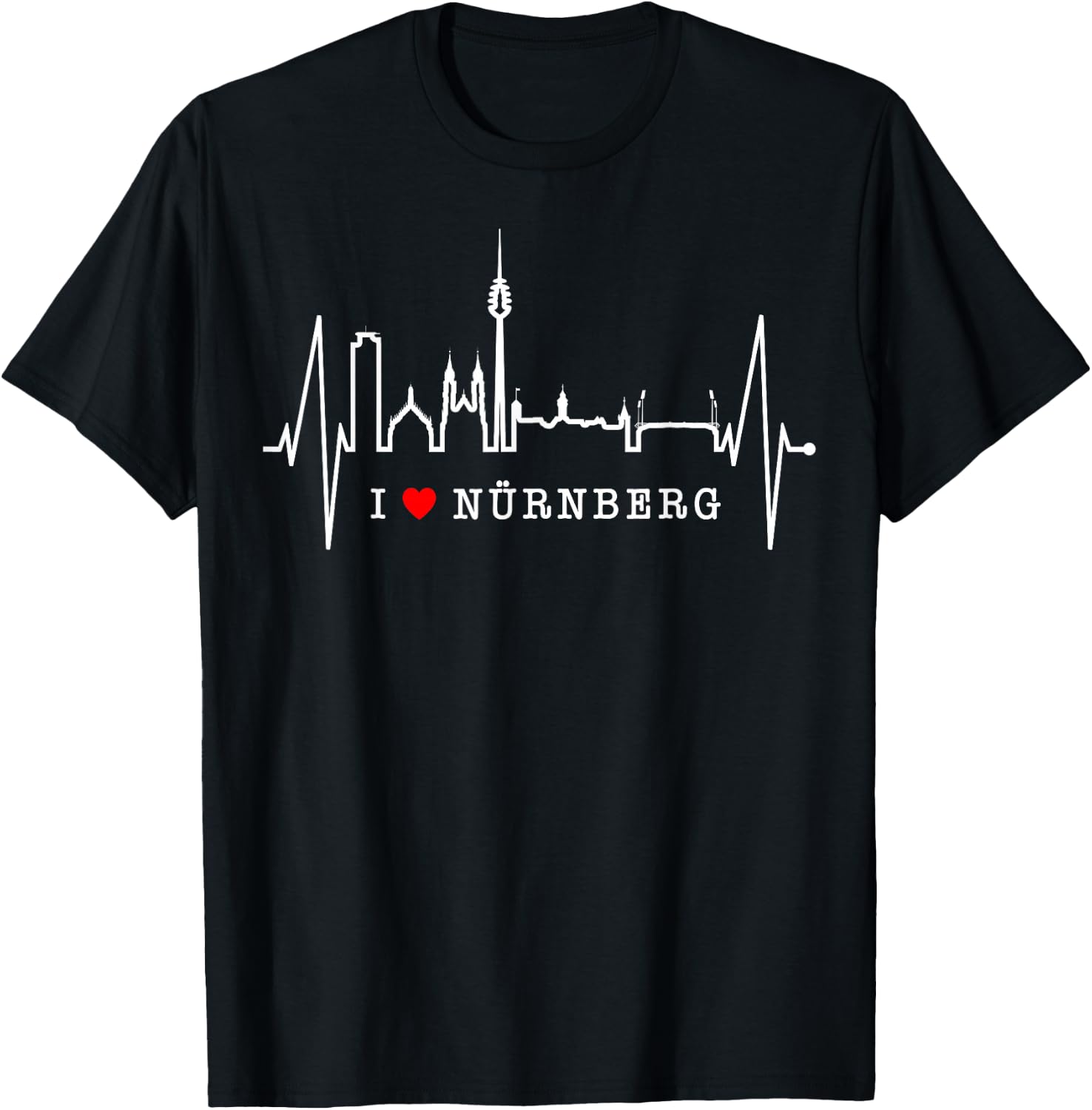 Nürnberg Skyline Herzschlag Fan Herz Liebe I Love Nürnberg T-Shirt - T-Shirt | Black