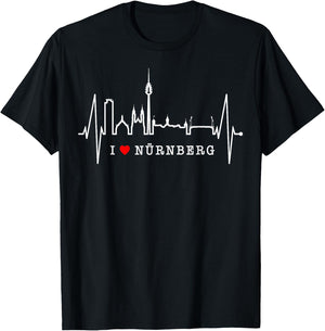 Nürnberg Skyline Herzschlag Fan Herz Liebe I Love Nürnberg T-Shirt - T-Shirt | Black