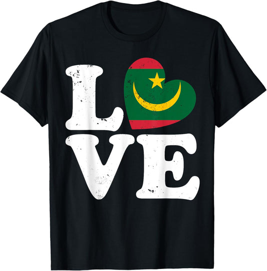 Love Heart Mauritania Proud Mauritania Flag T-Shirt - T-Shirt | Black