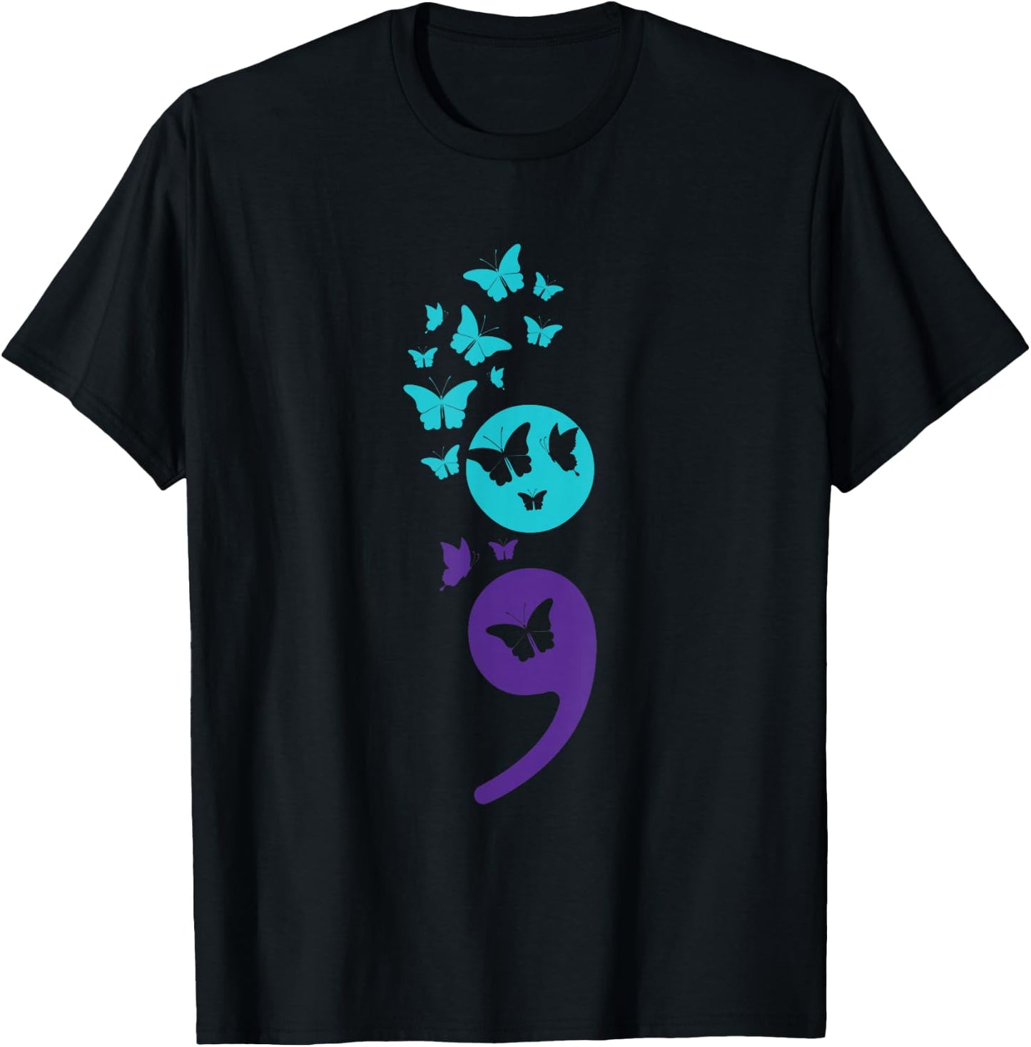Butterfly Semicolon Suicide Awareness Mental Health T-Shirt - T-Shirt | Black
