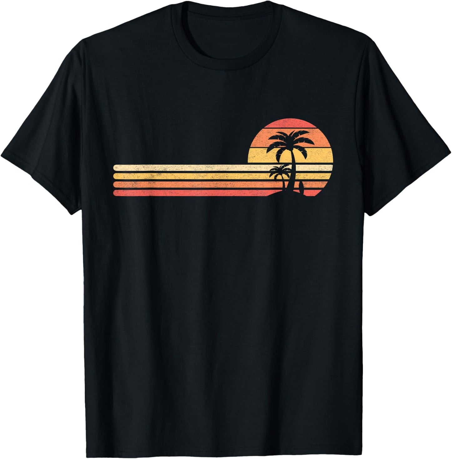 Palm Tree Retro Vintage Tropical Island Beach Vacation Surf Men Women Girls Kids T-Shirt - T-Shirt | Black