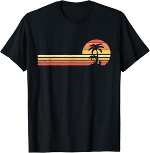 Palm Tree Retro Vintage Tropical Island Beach Vacation Surf Men Women Girls Kids T-Shirt - T-Shirt | Black